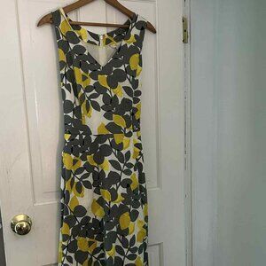 Boden lemon print midi dress, size L